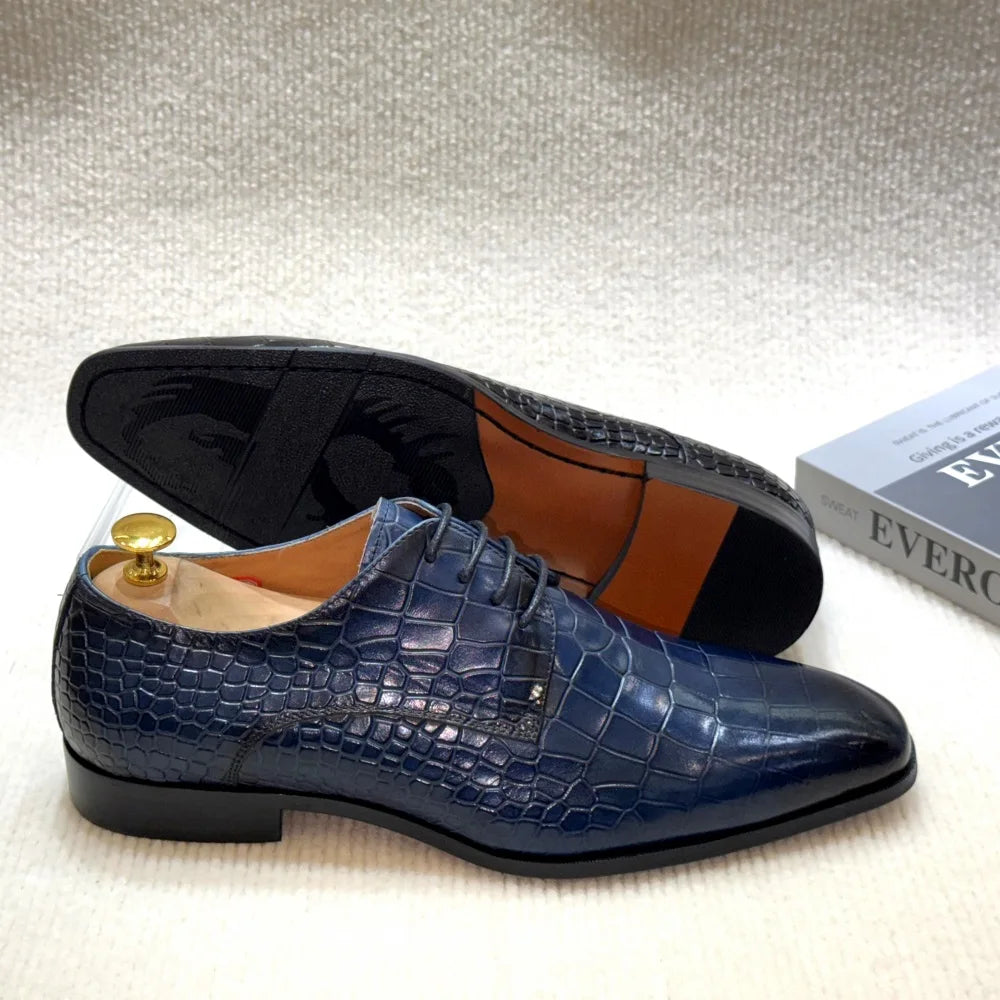 Derby Oxford Cuir Crocodile Homme Fait Main Lacets Bureau & Mariage – CLEVI Paris