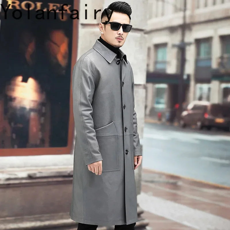 Manteau long homme en cuir de mouton gris – CLEVI Paris