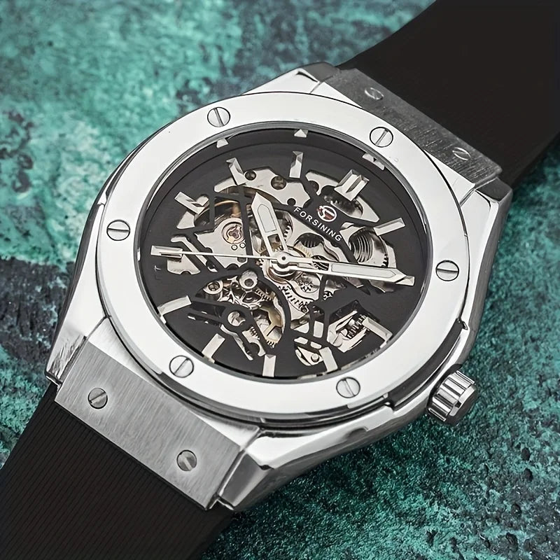 FORSINING Montre Homme Automatique Squelette Ronde Alliage Silicone 30M – CLEVI Paris