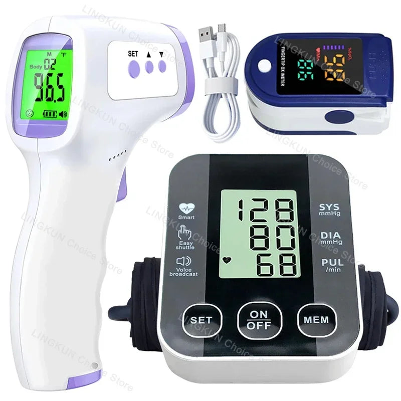 Kit Santé 3-en-1 Tensiomètre Bras Thermomètre Oxymètre Certifié CE – CLEVI Paris