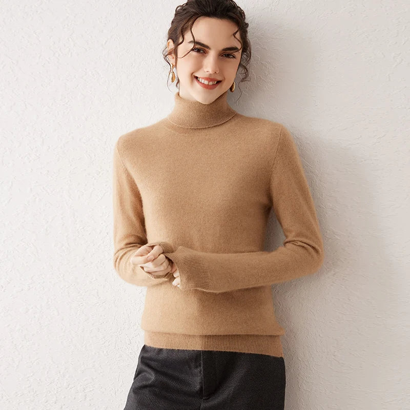Pull femme en cachemire à col roulé – CLEVI Paris