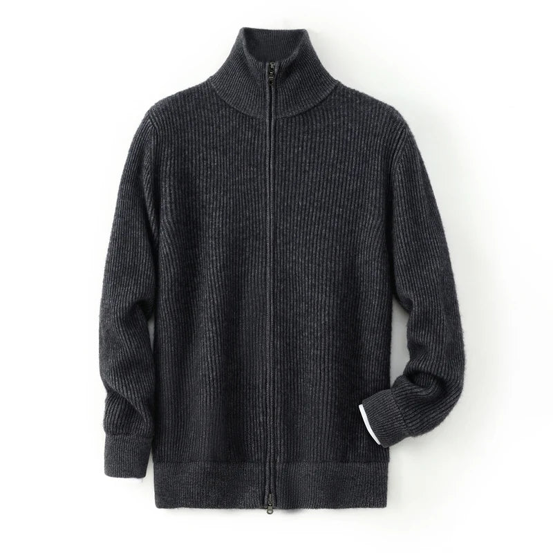 Cardigan Homme 100% Cachemire Col Double Zip Tricot Épais MVLYFLRT – Business Casual – 4 Coloris, M à XXL – CLEVI Paris