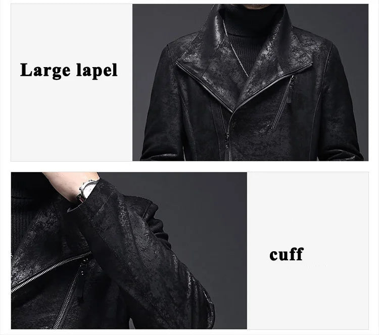 Manteau homme en cuir noir à zip asymétrique – CLEVI Paris