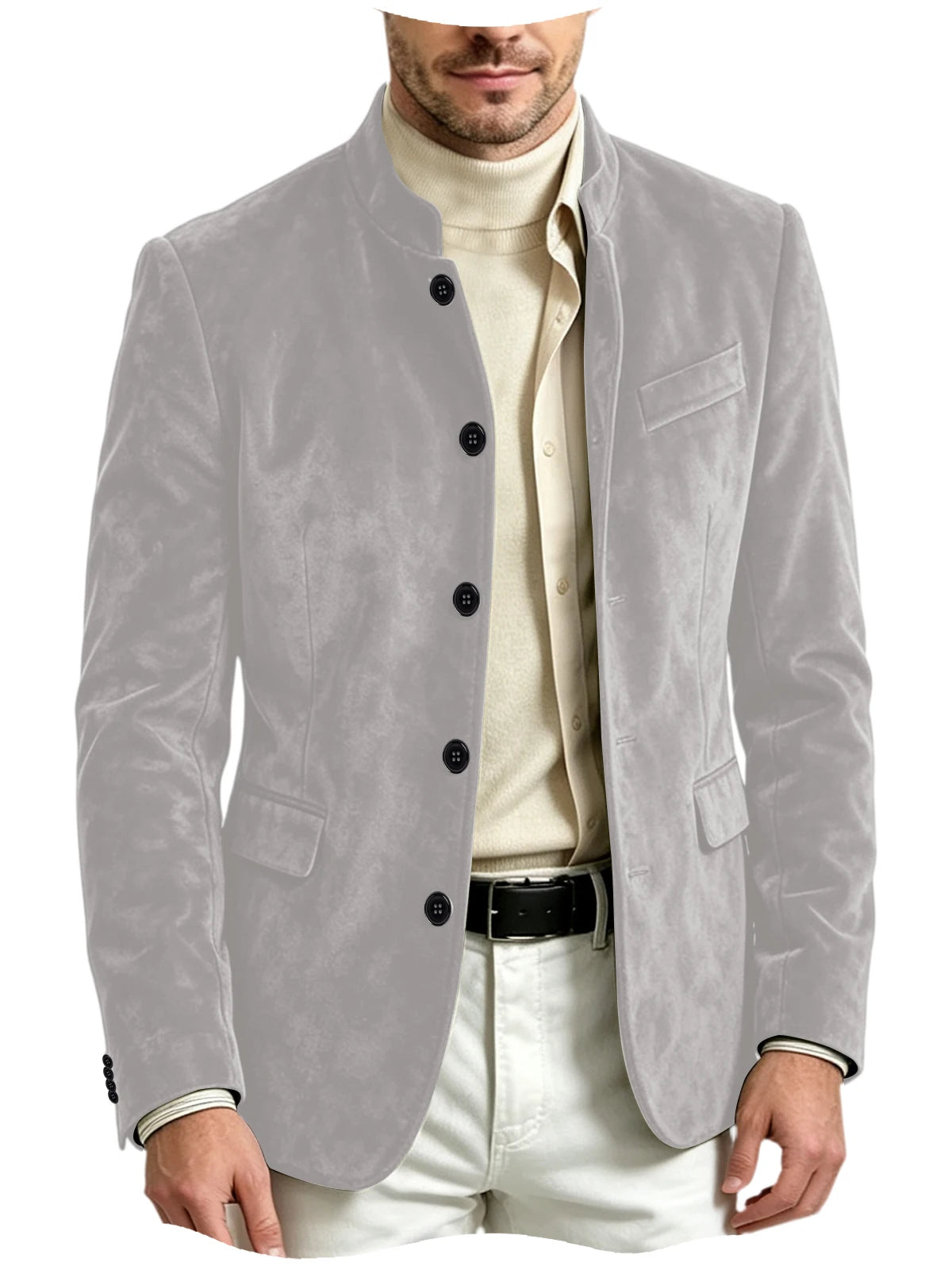 Blazer homme en velours à col montant – CLEVI Paris
