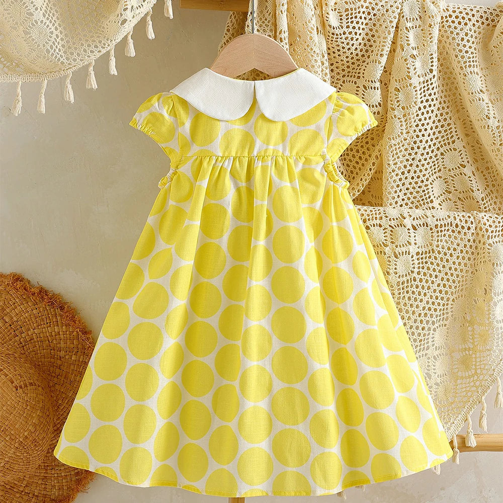 Robe été fille en coton à pois et col Claudine – CLEVI Paris