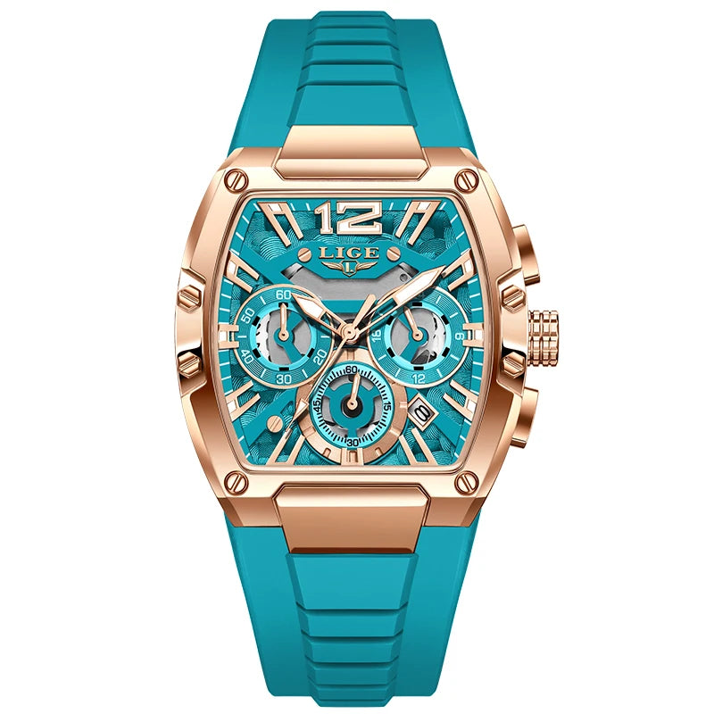 LIGE Montre Quartz Homme Chronographe Carré Sport Militaire Silicone Calendrier – CLEVI Paris