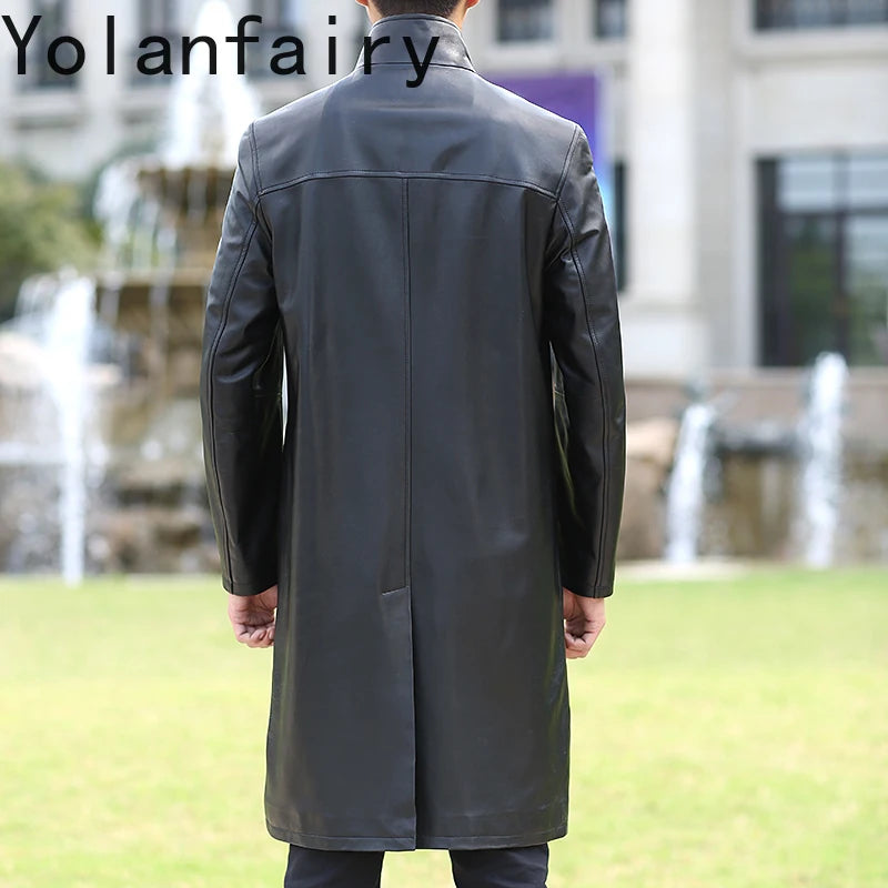 Manteau long homme cuir de mouton YOLANFAIRY – CLEVI Paris
