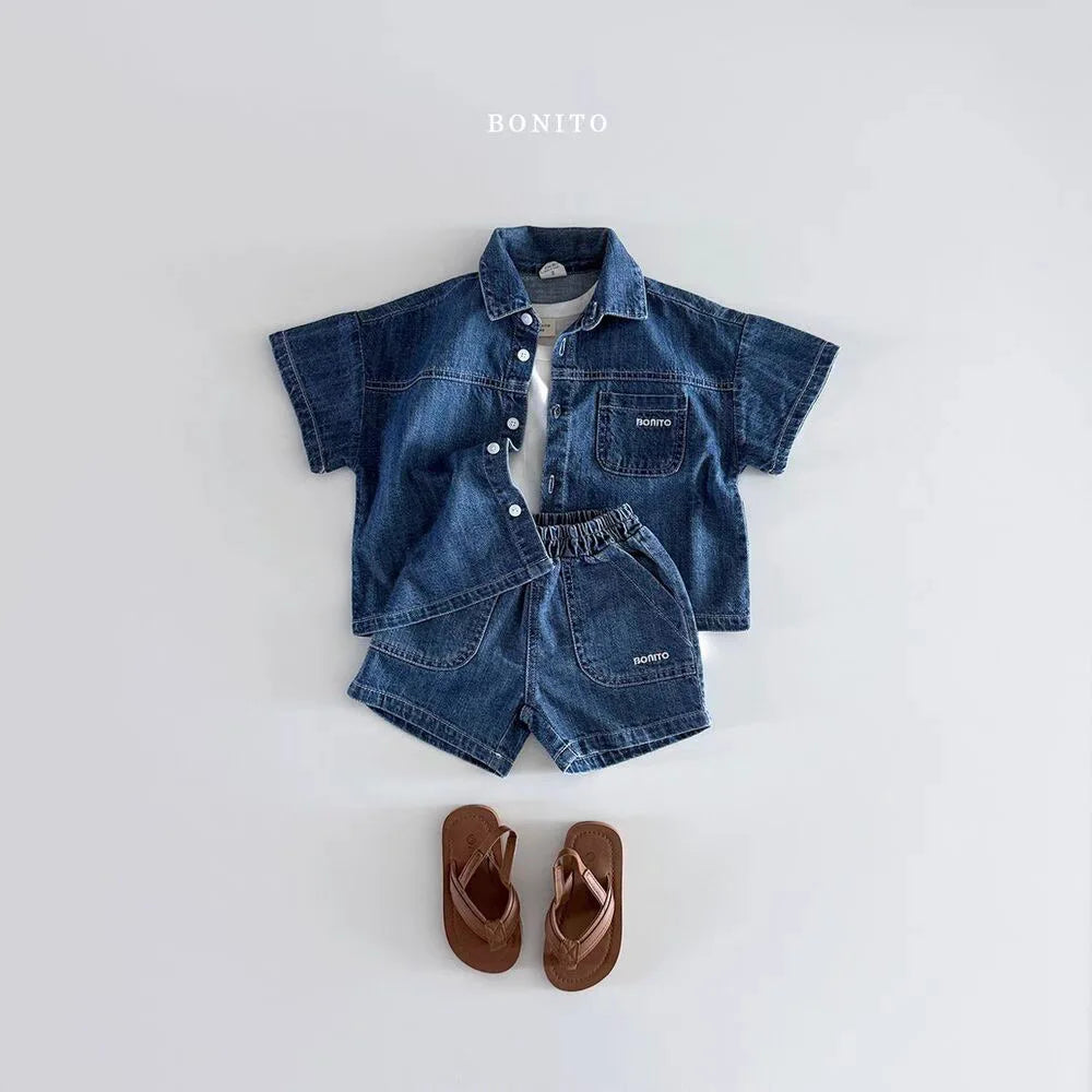 Ensemble bébé chemise et short style denim – CLEVI Paris