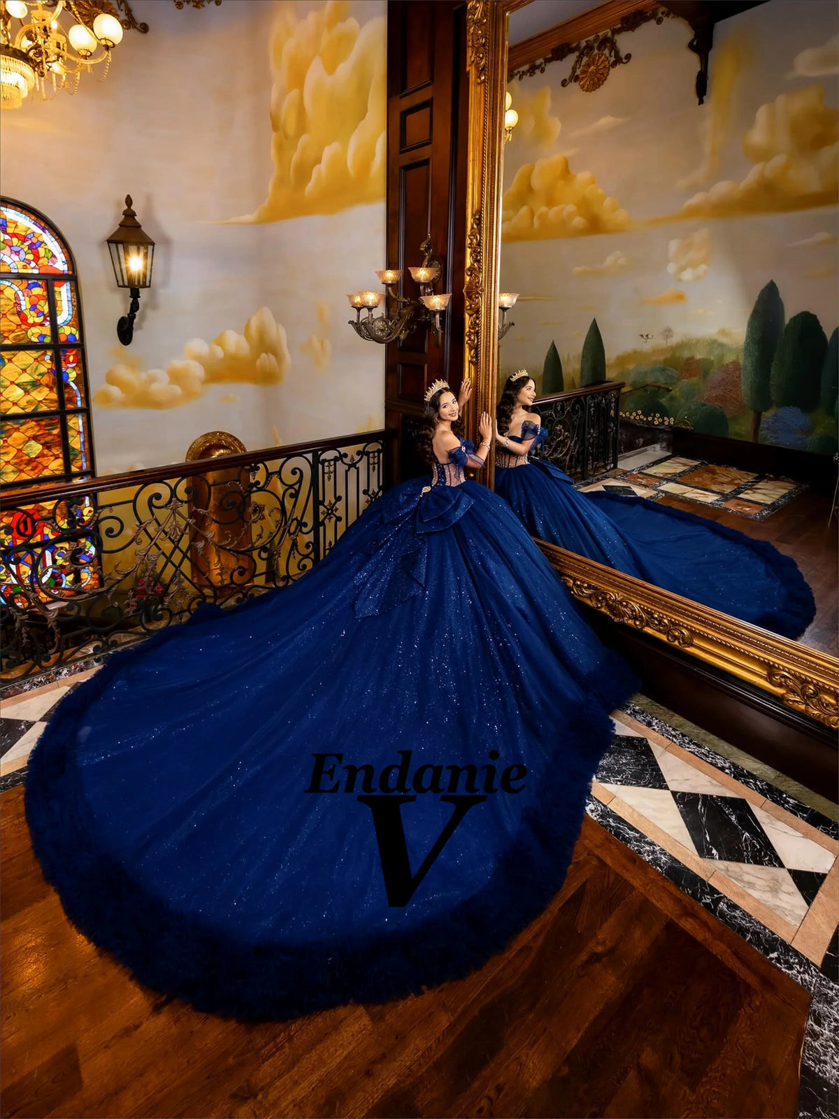 Robe de Quinceañera à strass et nœud – CLEVI Paris