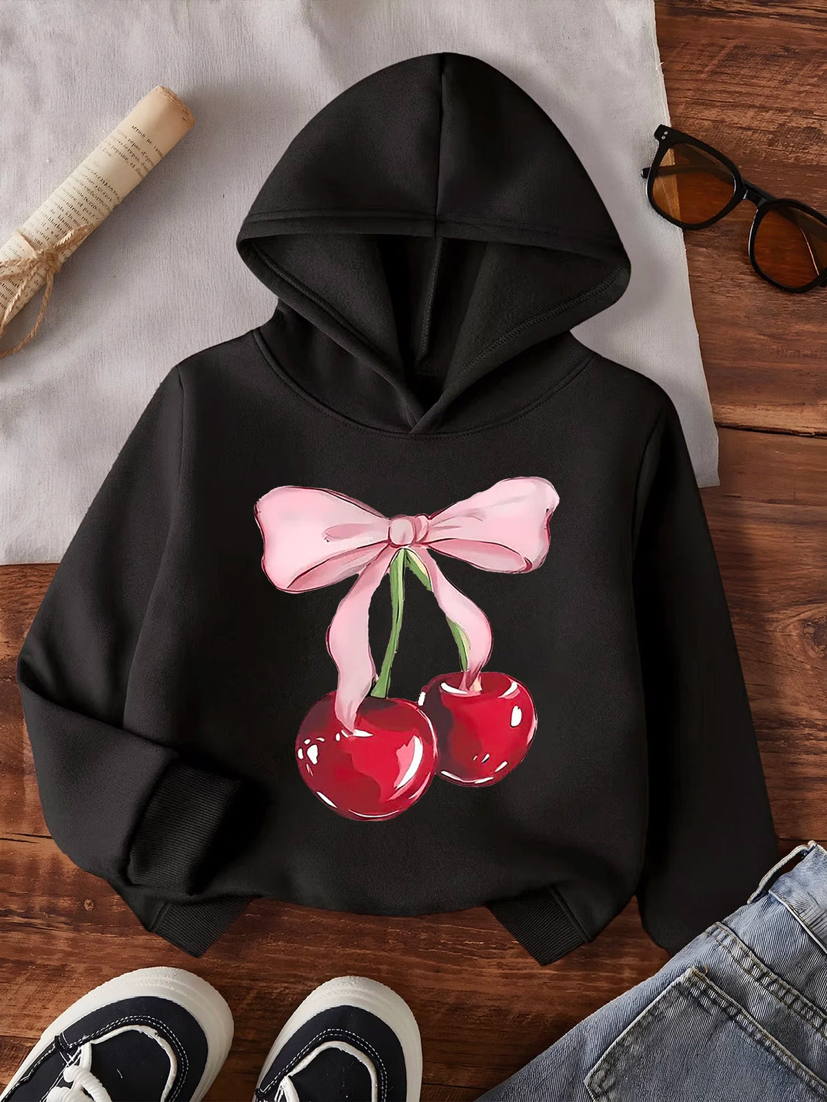 Sweat à capuche enfant motif cerise – CLEVI Paris