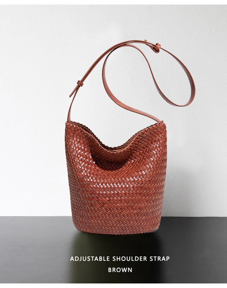 Sac seau tissé femme en cuir véritable – CLEVI Paris