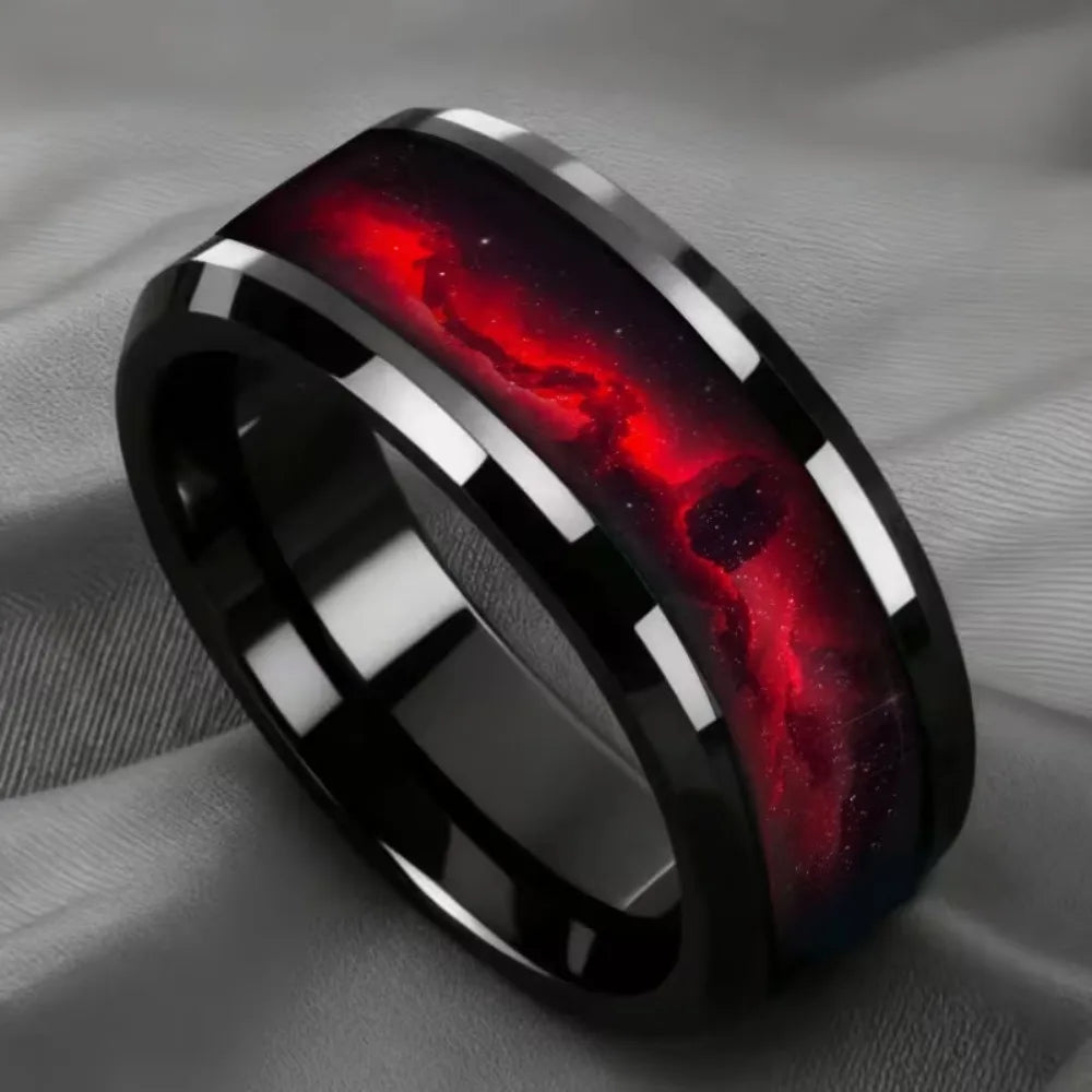 Bague Unisexe en Acier Noir, Planète Rouge – CLEVI Paris