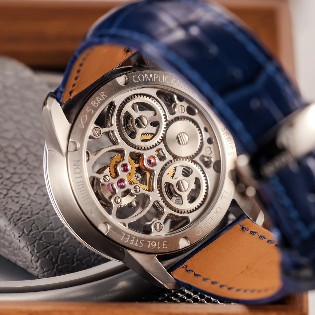 Montre Homme Manuel Tourbillon Squelette Grand Cadran Cuir Lumineux Oblvlo OBL-VM-D-TB – CLEVI Paris