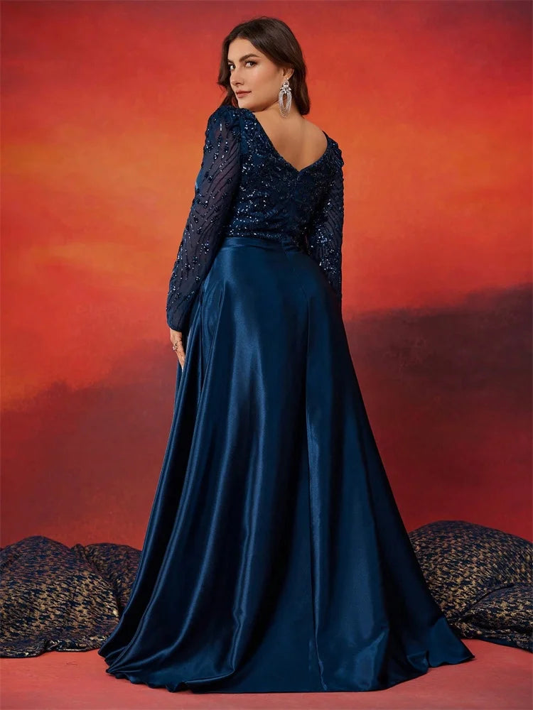 Robe de soirée satin à sequins grande taille – CLEVI Paris