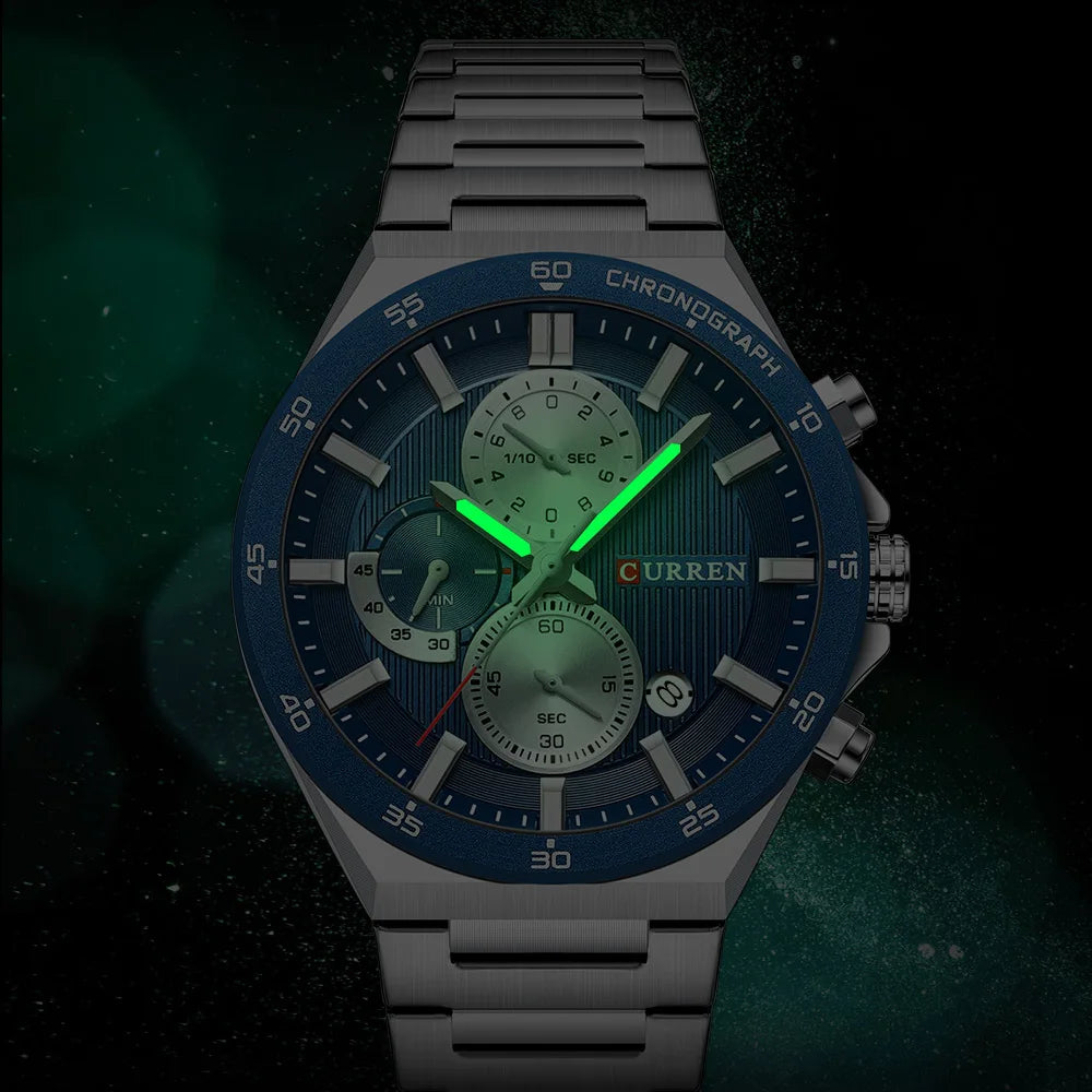 CURREN Montre Quartz Homme Chronographe Panda 43mm Acier Lumineux Date Auto – CLEVI Paris