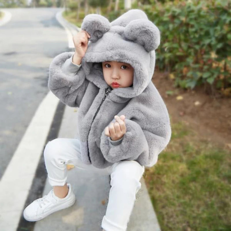 Veste enfant fausse fourrure à capuche – CLEVI Paris