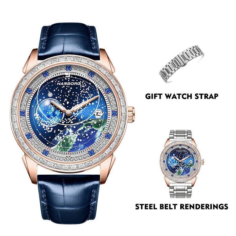 Montre Homme Mécanique Automatique Série Lunaire Acier Verre Saphir Bracelet Cuir Étanche 10 Bars – CLEVI Paris