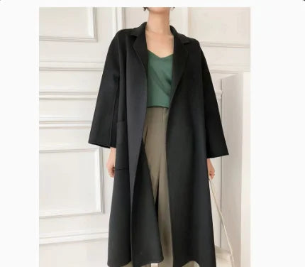 Manteau long femme en laine ceinturé – CLEVI Paris