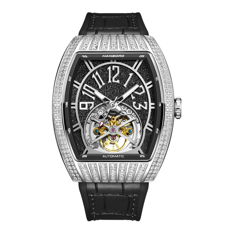 HANBORO 9030 Montre Homme Automatique Squelette Cristaux Étanche 5ATM – CLEVI Paris