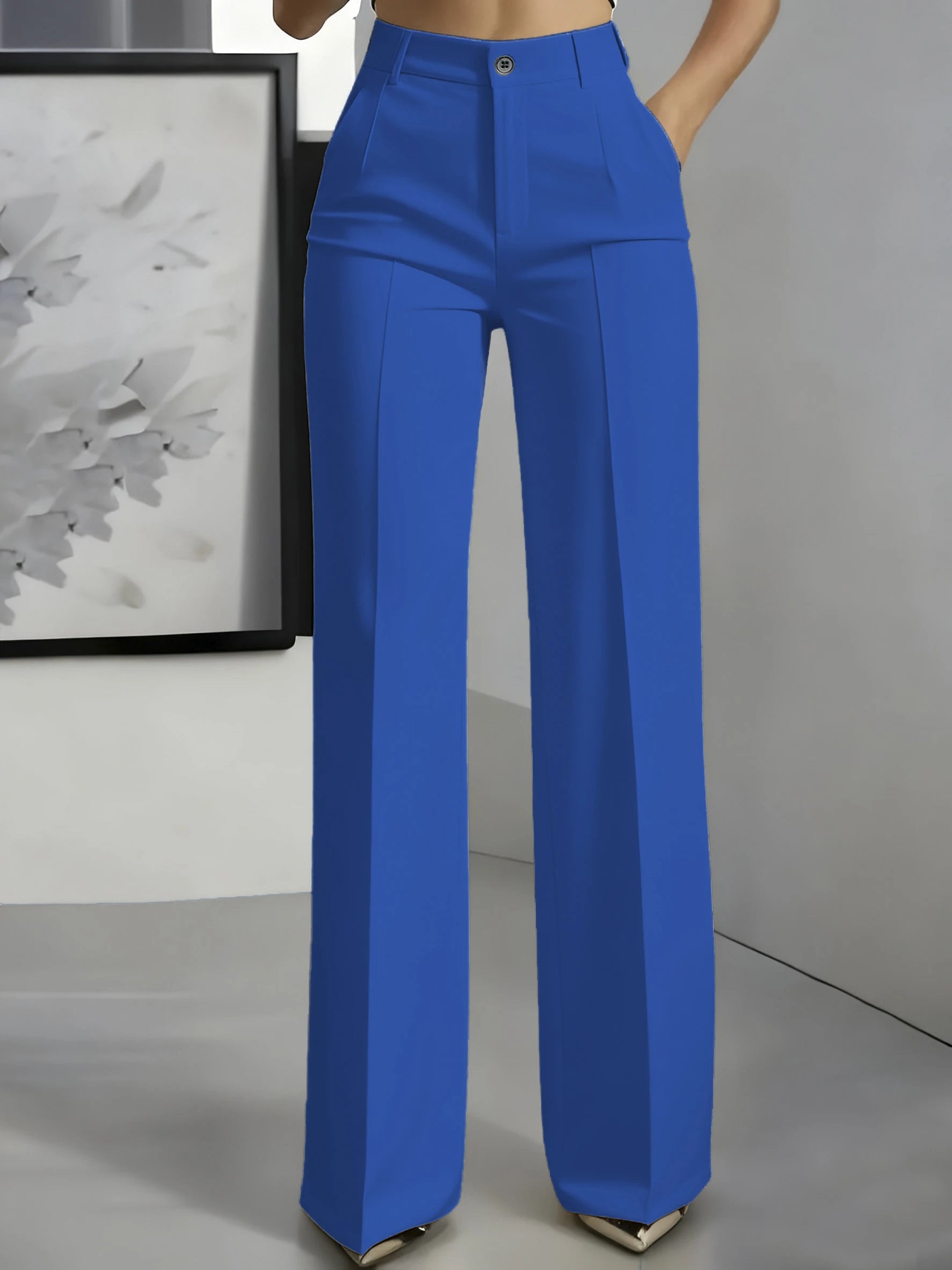 Pantalon Tailleur Femme Taille Haute Coupe Droite Drapée 17 Coloris – CLEVI Paris