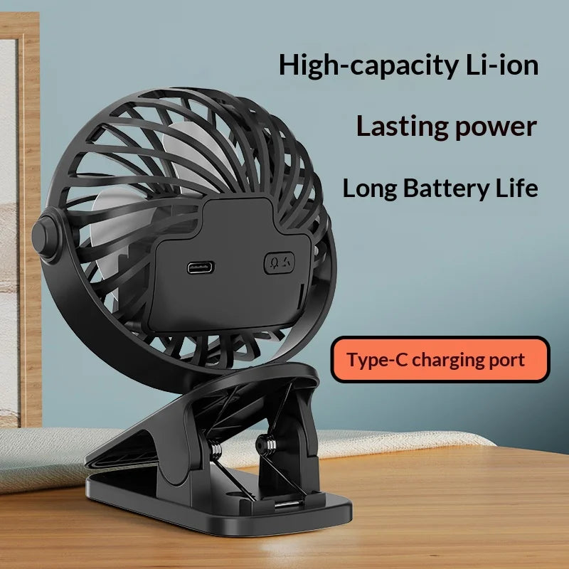 Ventilateur à pince rotatif rechargeable USB – CLEVI Paris