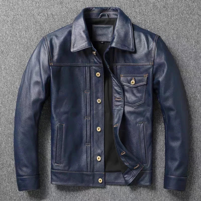 Veste homme en cuir d’agneau, col à revers – CLEVI Paris