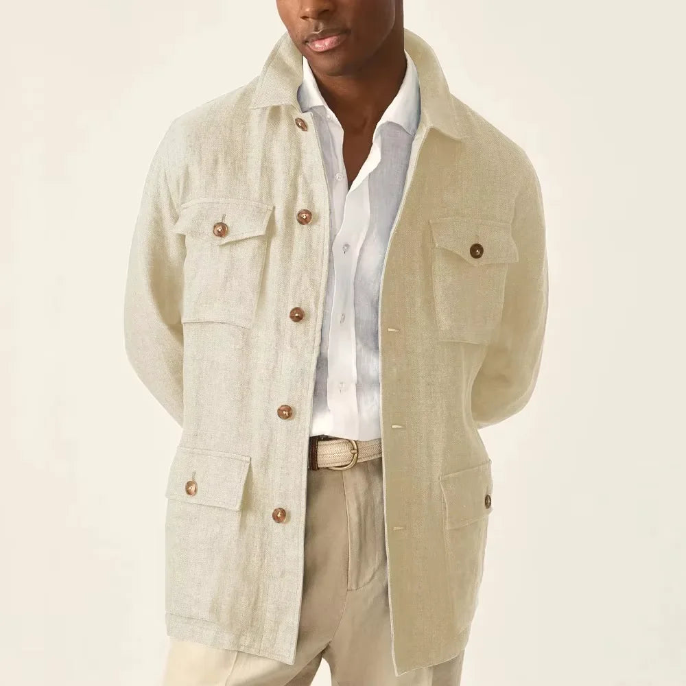 Veste safari homme en lin décontractée – CLEVI Paris