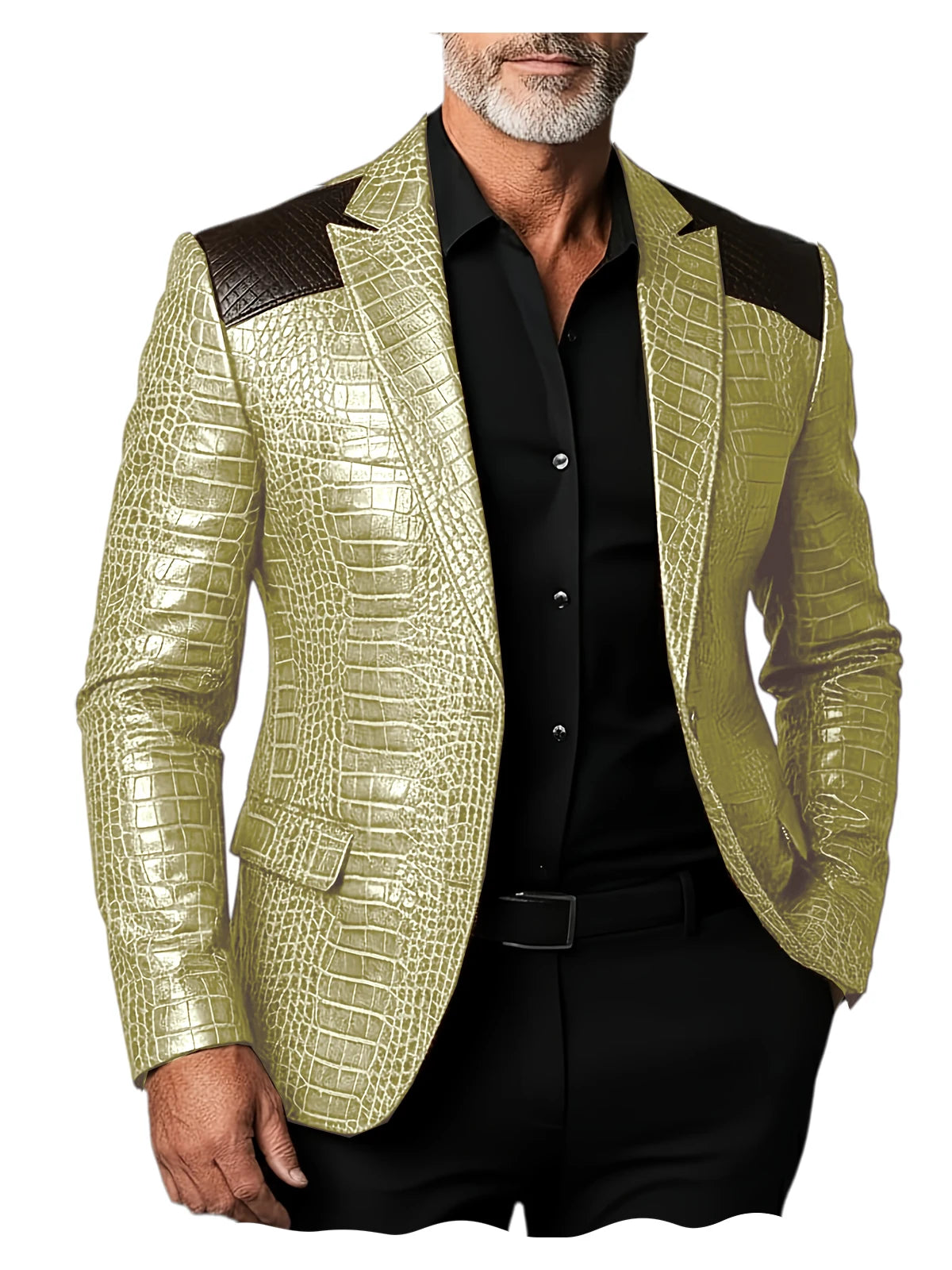 Veste homme en cuir PU crocodile patchwork – CLEVI Paris