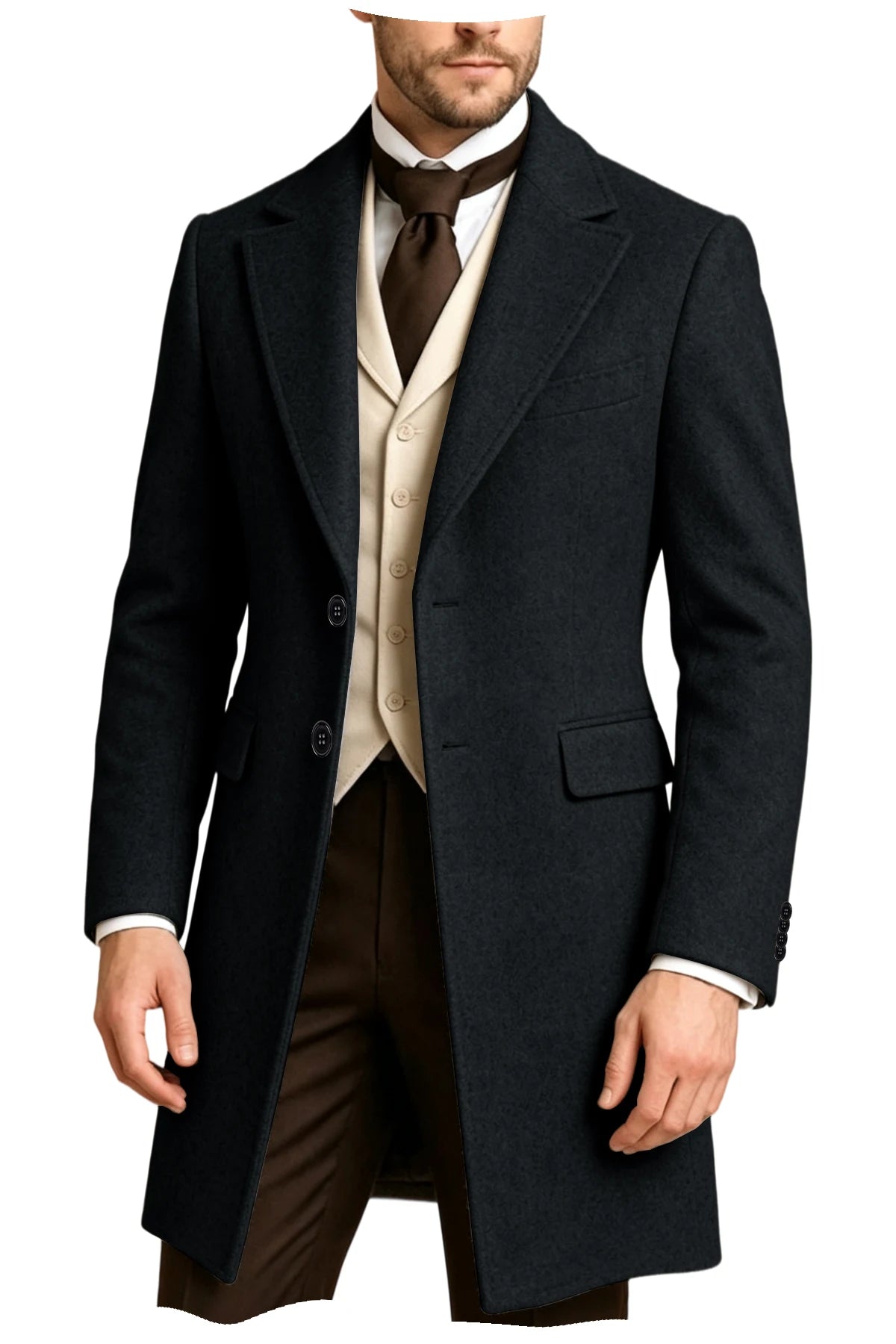 Manteau homme long à revers style rétro – CLEVI Paris