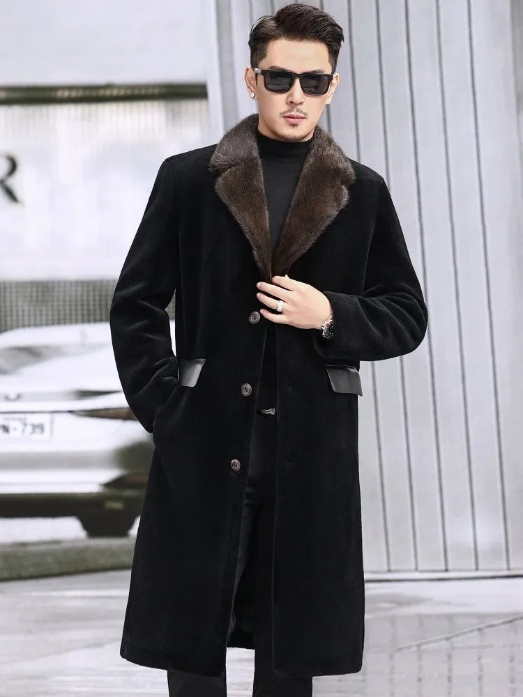 Manteau long homme noir à col contrastant – CLEVI Paris