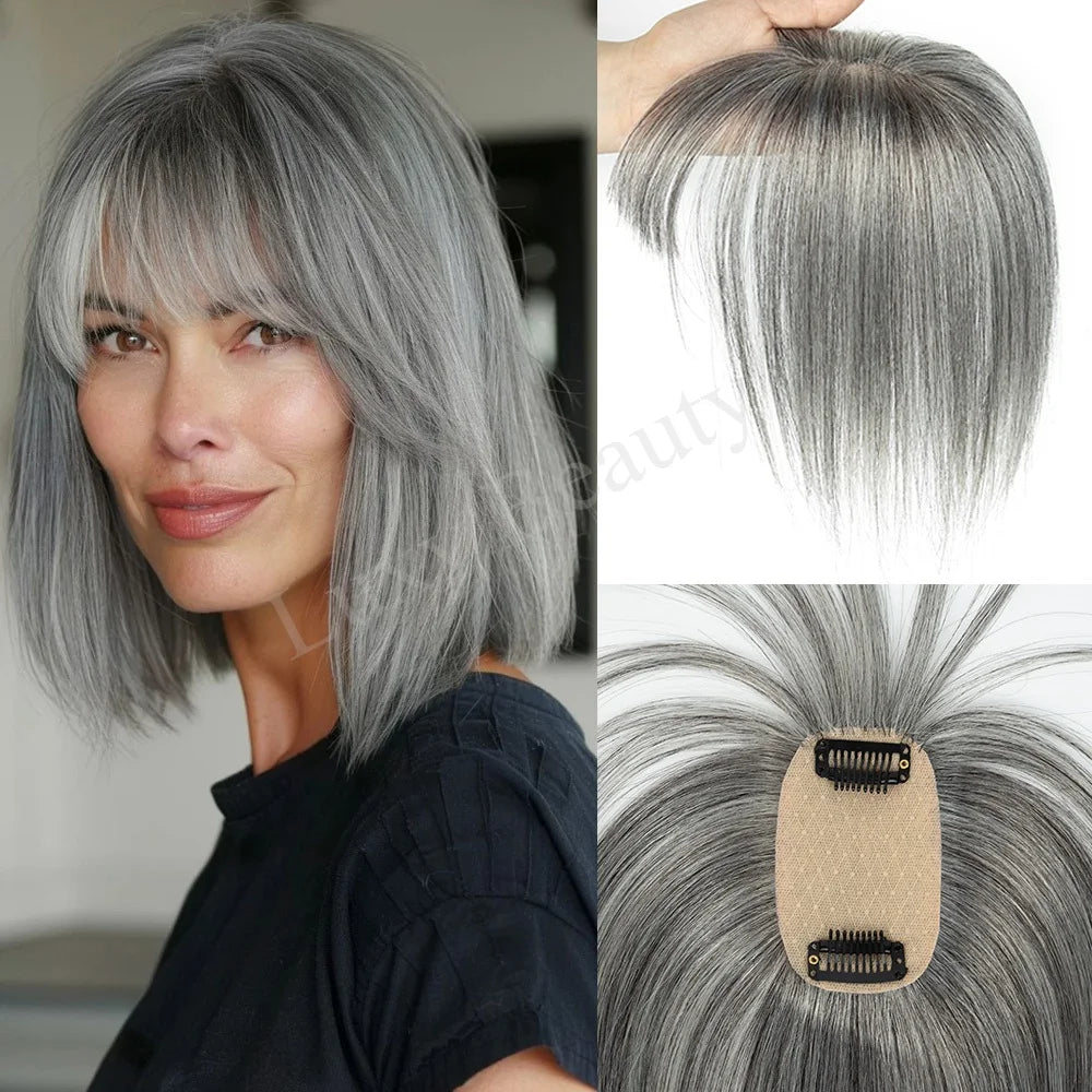 Topper Capillaire Femme avec Frange Cheveux Humains Remy Base 5x9cm Clips – CLEVI Paris