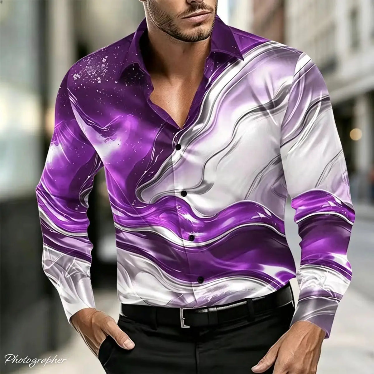 Chemise Homme Satinée à Motif Imprimé – CLEVI Paris