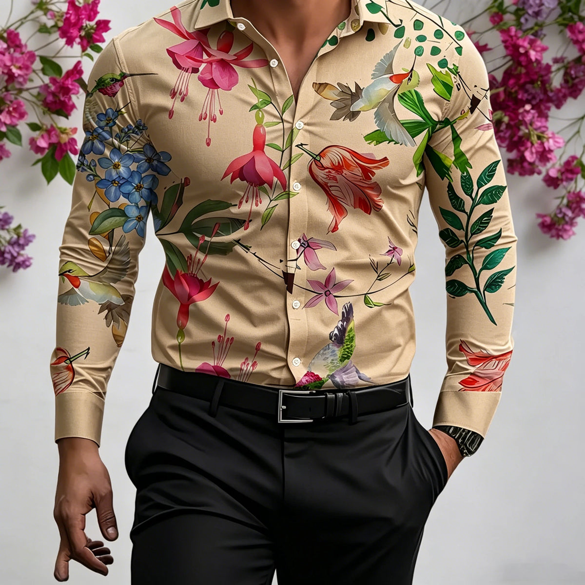 Chemise homme florale à manches longues – CLEVI Paris