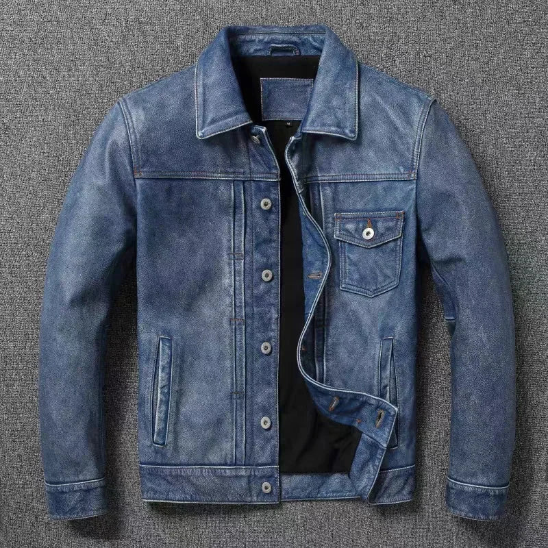Veste homme en cuir d’agneau, col à revers – CLEVI Paris