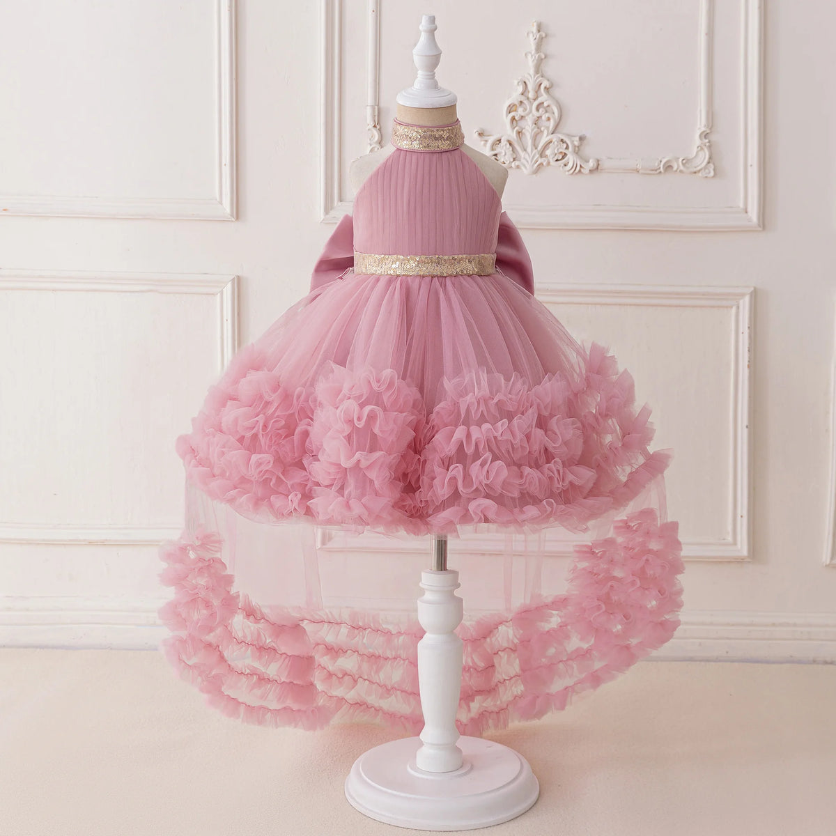 Robe cérémonie fille à paillettes et nœud – CLEVI Paris