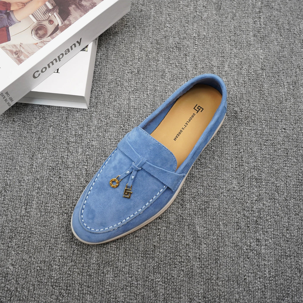 Mocassins Femme Daim Mouton Bout Rond Décoration Métal Slip-On Semelle Antidérapante – CLEVI Paris