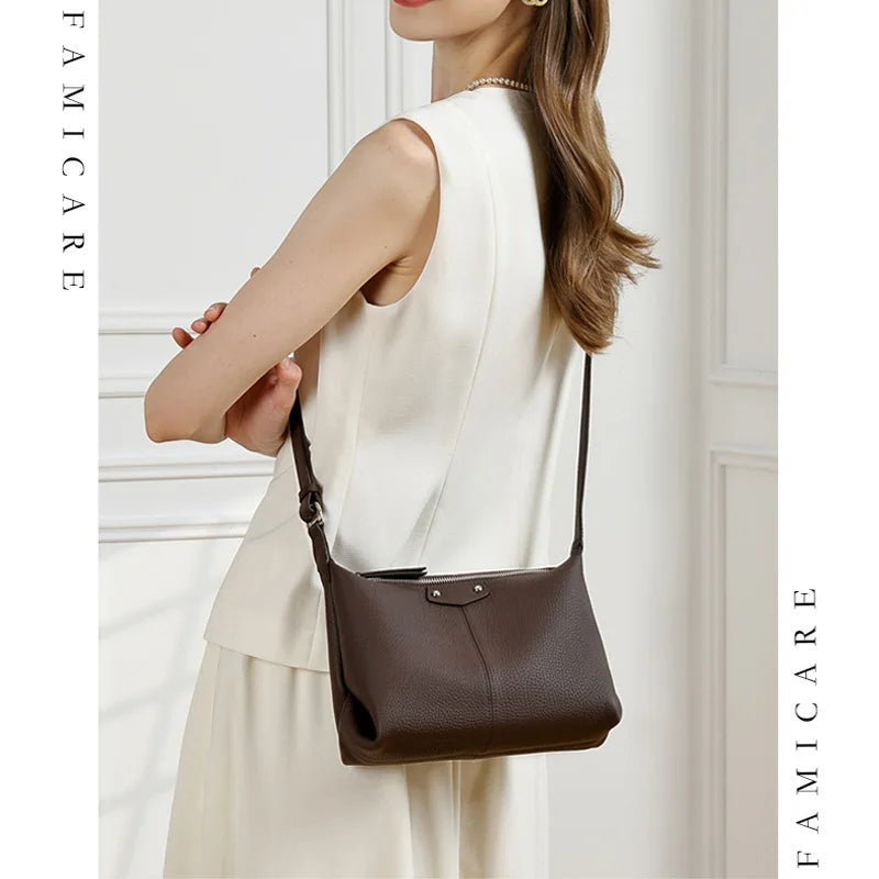 Sac Bandoulière Femme Cuir Véritable Grande Capacité Minimaliste – CLEVI Paris