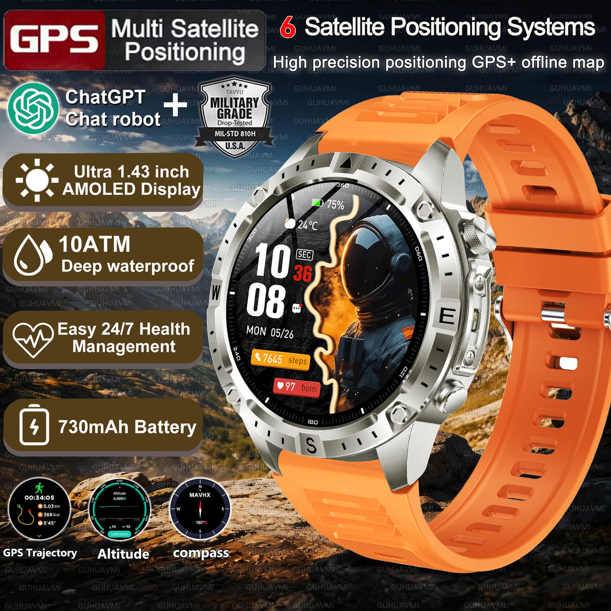 Montre GPS AMOLED avec cartes hors ligne – CLEVI Paris