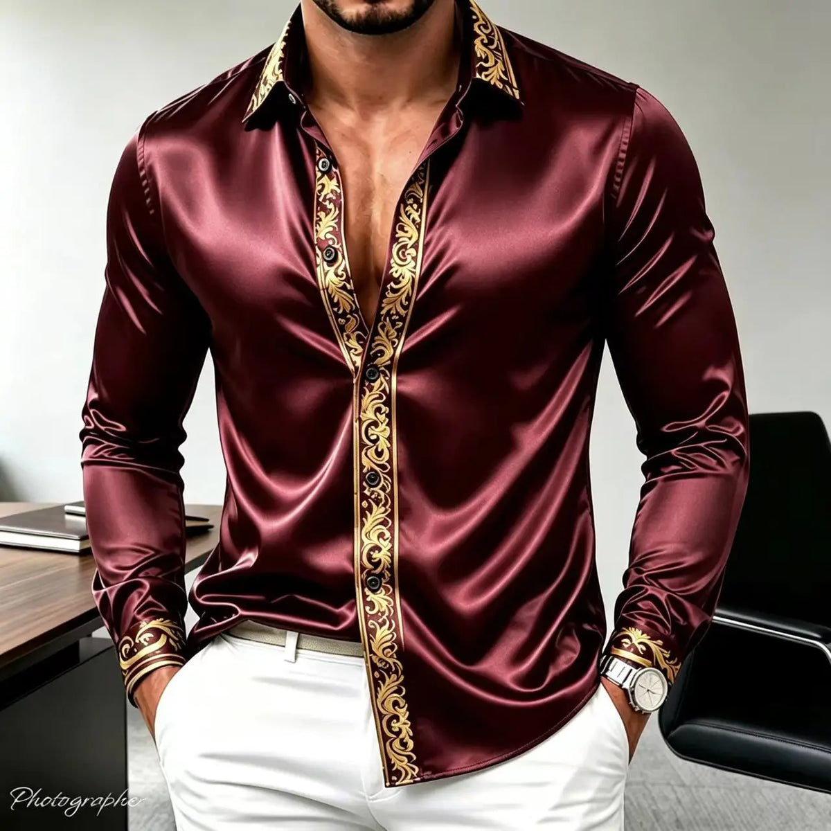 Chemise homme imprimé baroque à manches longues – CLEVI Paris