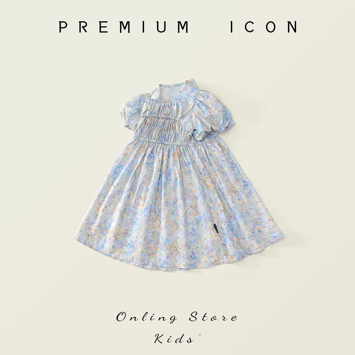 Robe fille bleue fleurie à manches courtes – CLEVI Paris