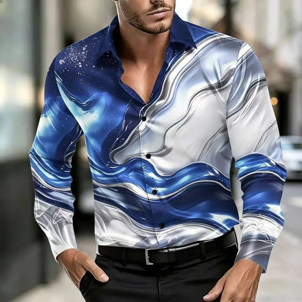 Chemise Homme Satinée à Motif Imprimé – CLEVI Paris