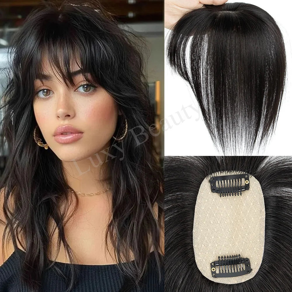 Topper Capillaire Femme avec Frange Cheveux Humains Remy Base 5x9cm Clips – CLEVI Paris