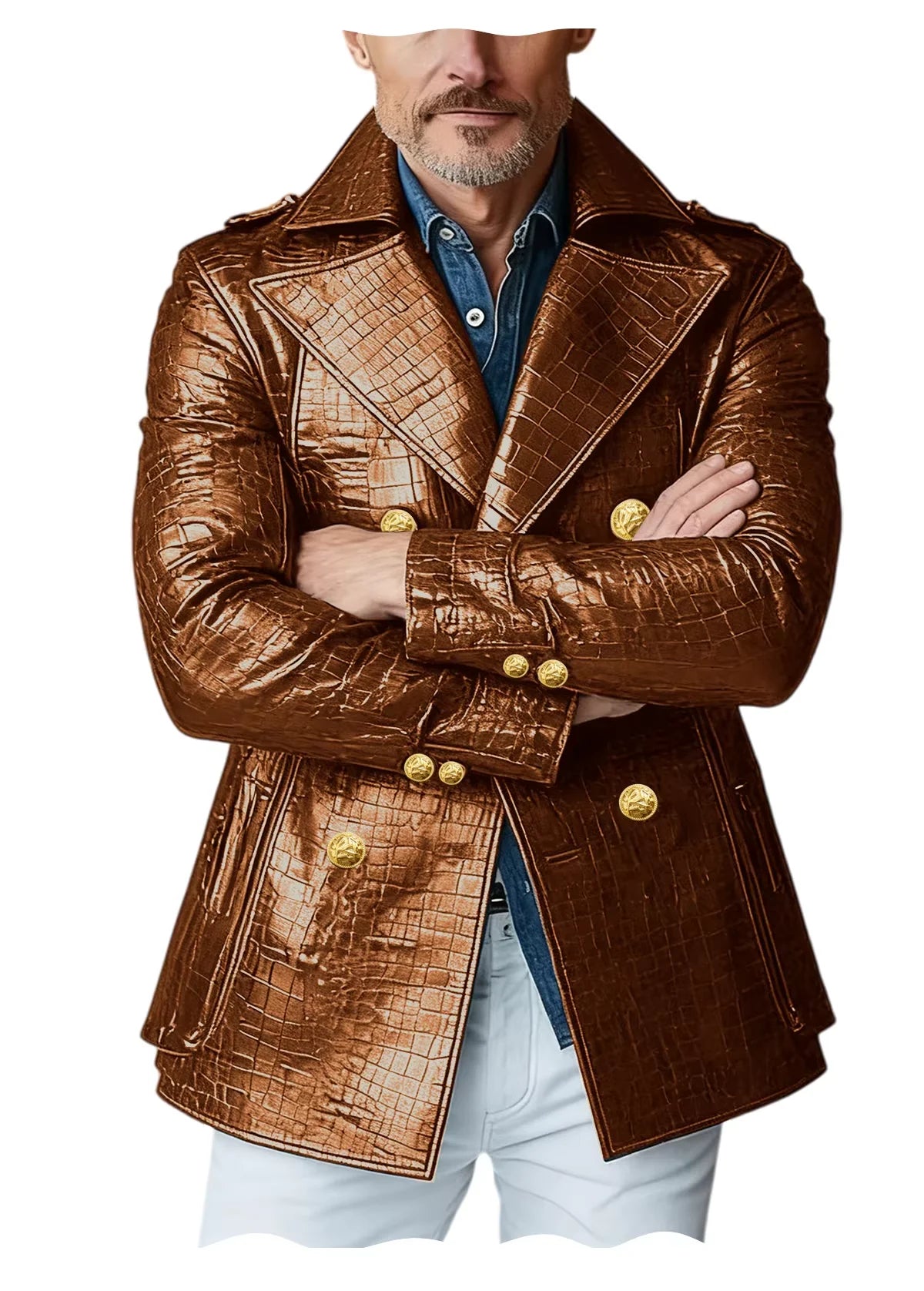 Manteau Peacoat Homme Similicuir Crocodile – CLEVI Paris