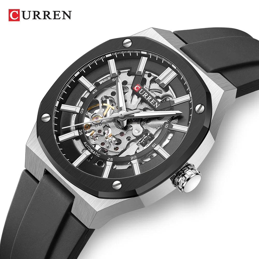 Montre Mécanique Automatique Homme CURREN 8485 – Cadran Squelette Silicone