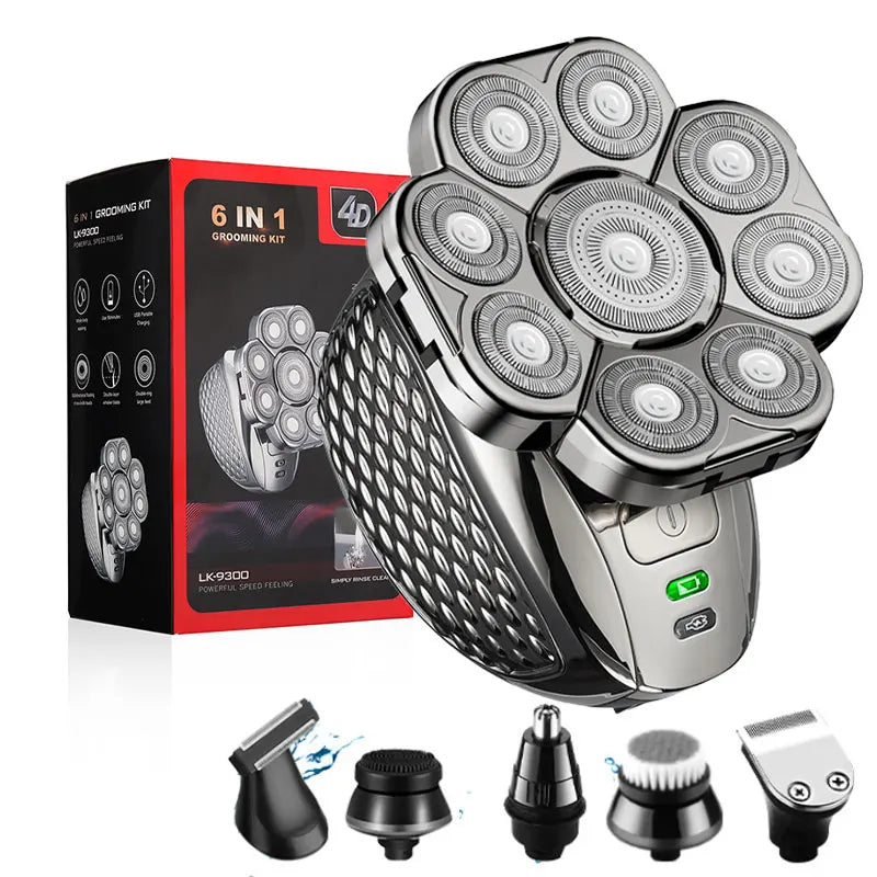 Rasoir Électrique Crâne 4D 9 Têtes Flottantes 6 en 1 – Rechargeable IPX6 Rasage Sec Humide 90 Min – CLEVI Paris