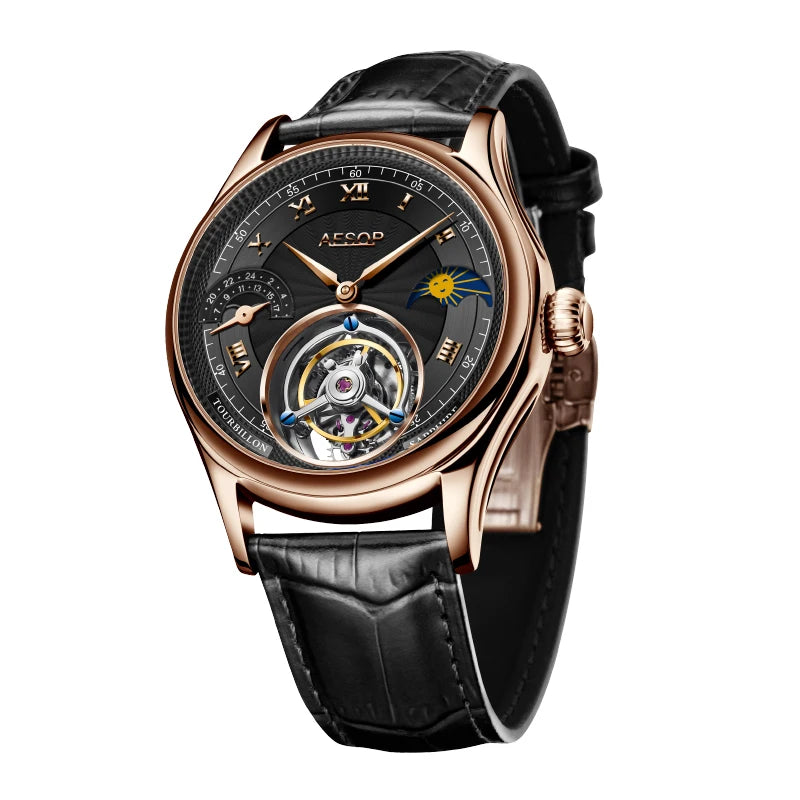 Montre Homme Tourbillon Phase de Lune AESOP 7027 – Squelette Verre Saphir Étanche 50m Garantie 3 Ans – CLEVI Paris