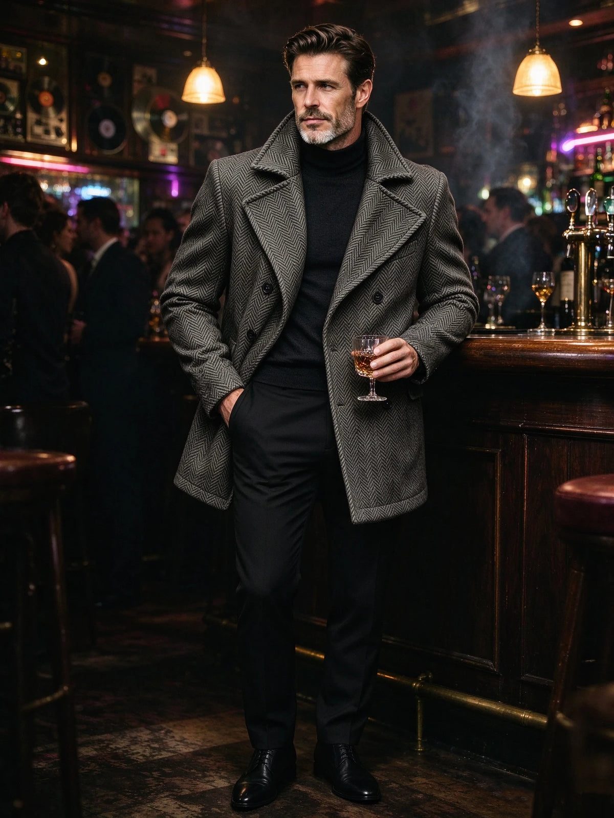Manteau homme court à chevrons en laine mélangée – CLEVI Paris