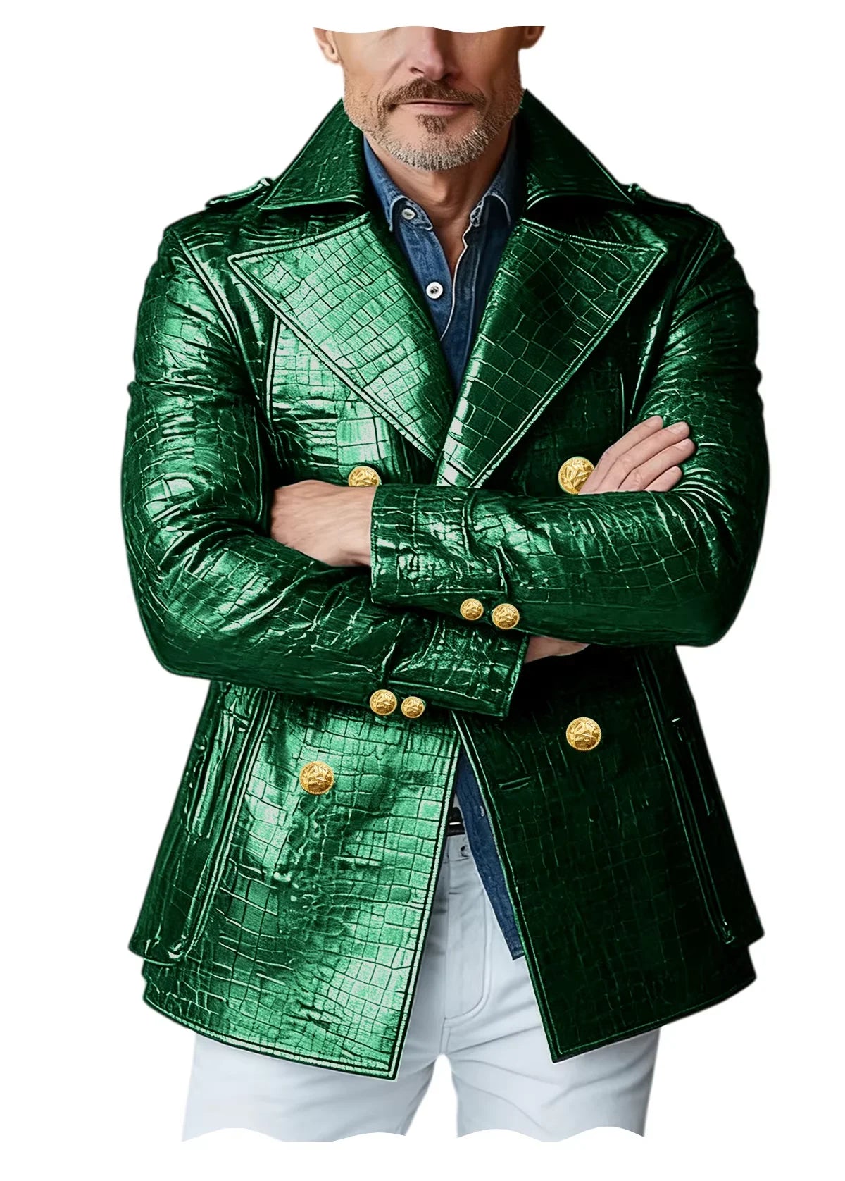 Manteau Peacoat Homme Similicuir Crocodile – CLEVI Paris