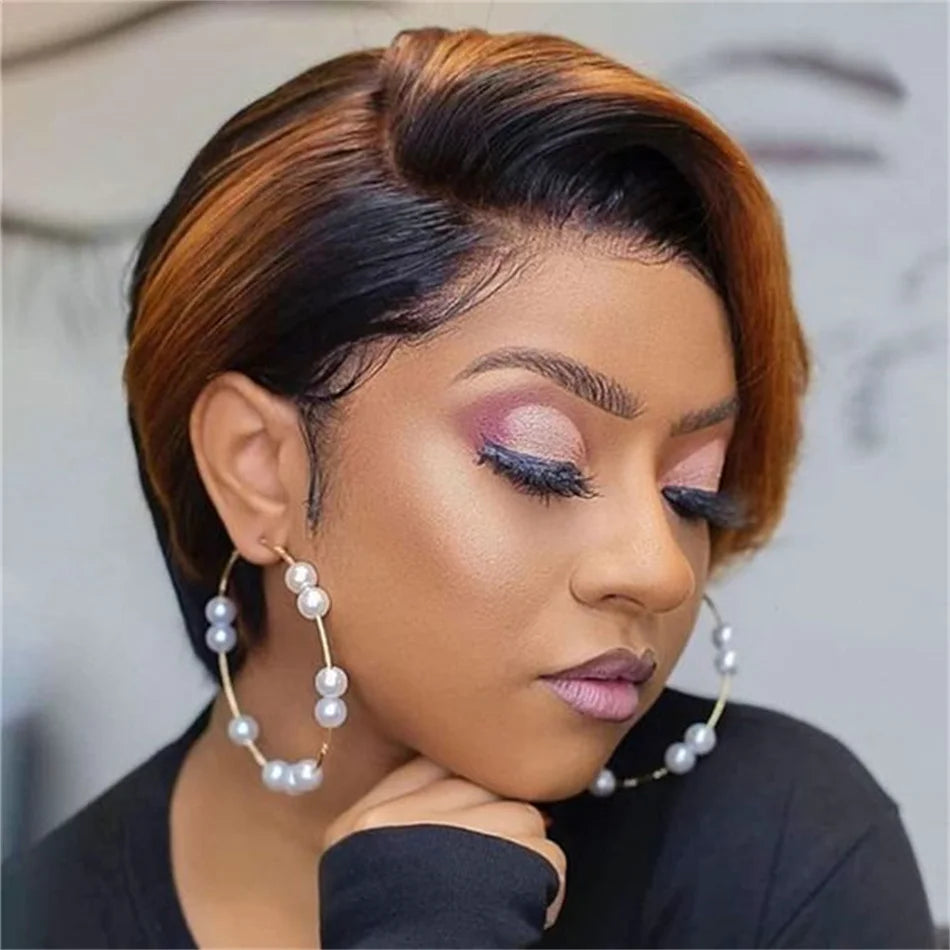 Perruque Pixie Cut Bob Courte 6 Pouces Cheveux Humains Brésiliens Lace 13x4 180% – CLEVI Paris