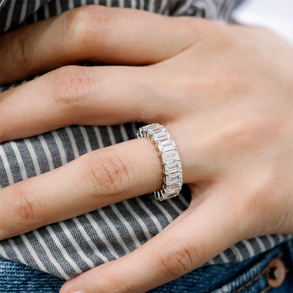Bague Femme Rectangulaire en Argent 925, Moissanite – CLEVI Paris